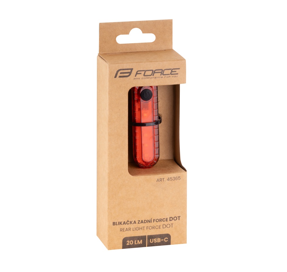 blikačka zadní FORCE DOT 20LM, 5x LED, USB