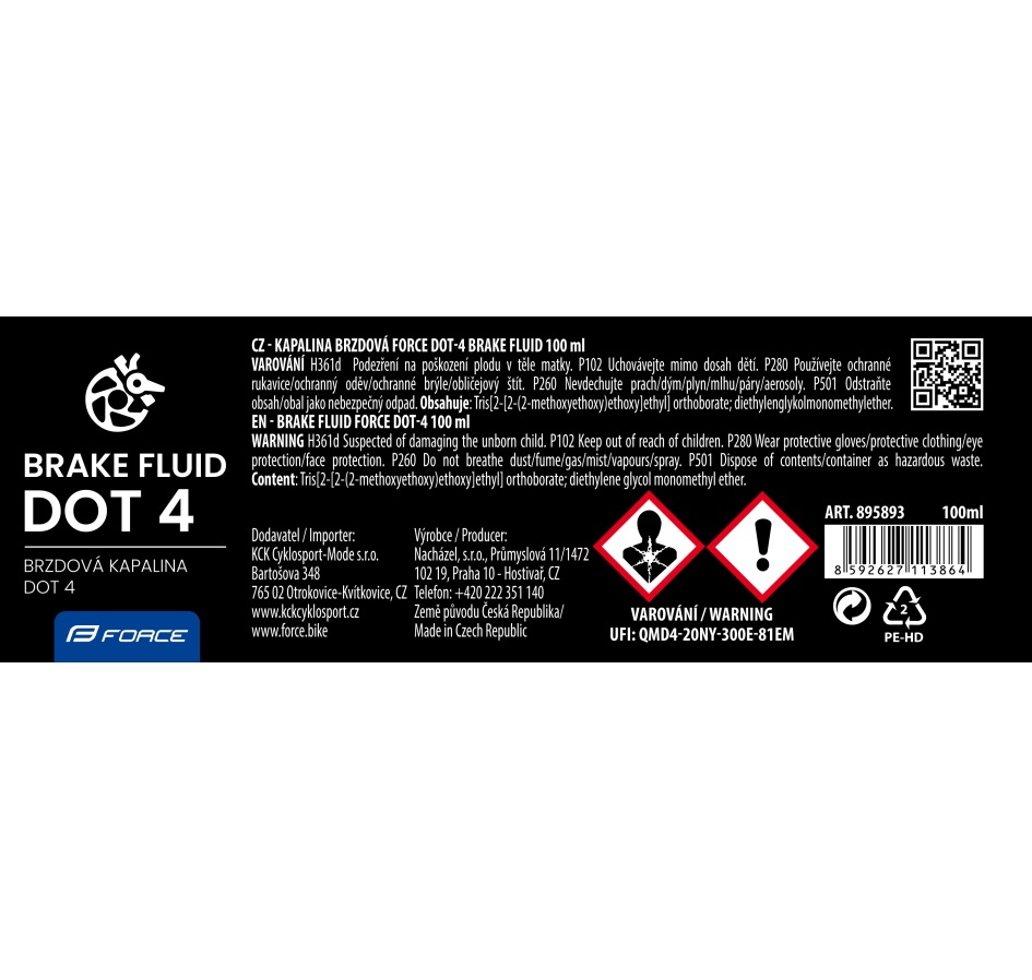 brake fluid DOT 4 FORCE, dropper 100 ml