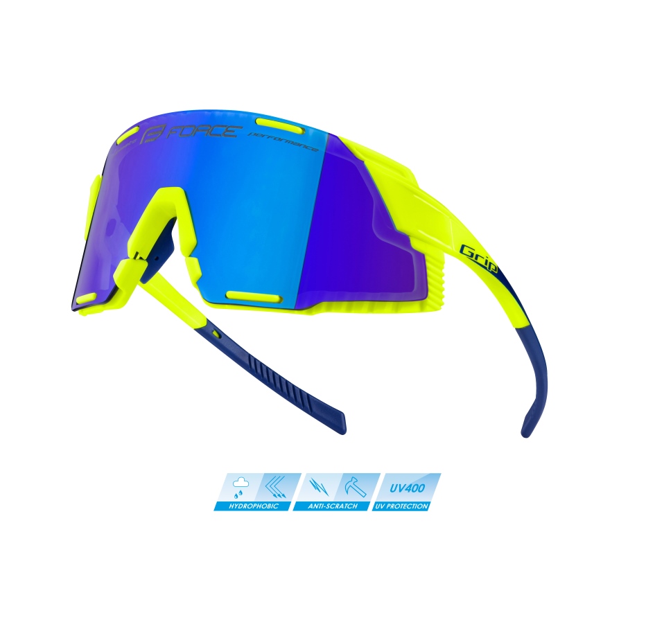 brýle FORCE GRIP fluo, modré revo sklo