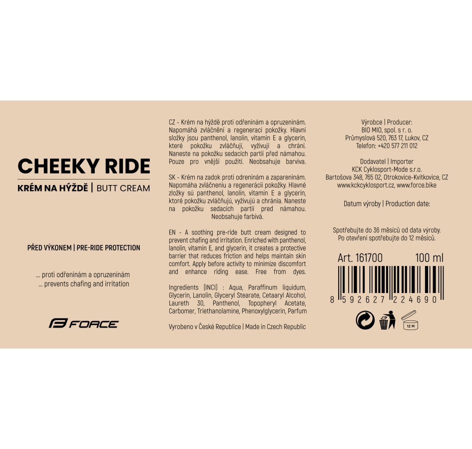 butt cream FORCE CHEEKY RIDE, tube 100 ml