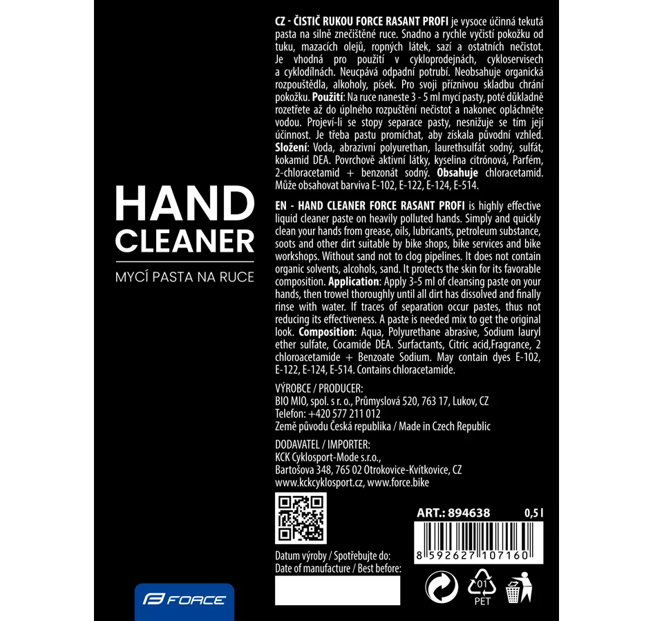 čistič rukou FORCE Rasant Profi, pasta, 0,5 l