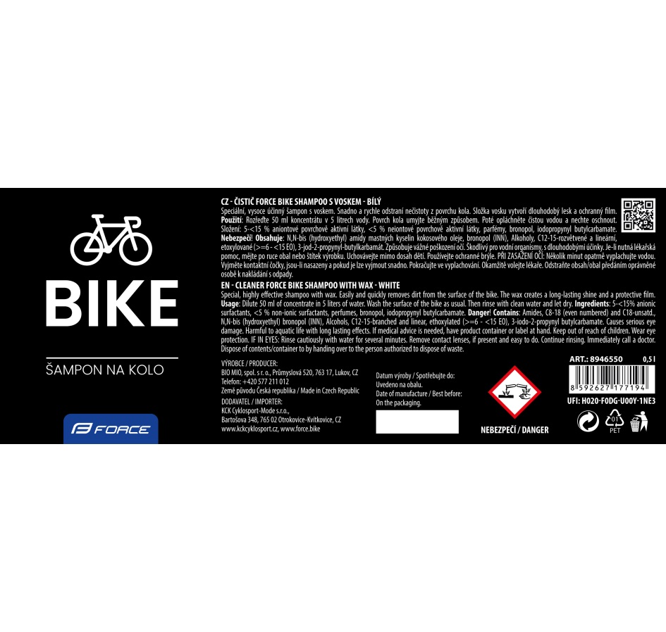 cleaner FORCE BIKE SHAMPOO with wax - 0,5 l- white