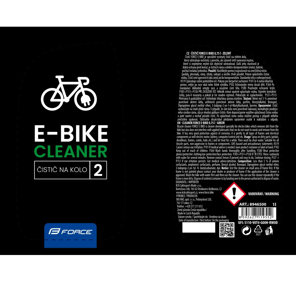 cleaner FORCE E-BIKE sprayer 0,75 l - green