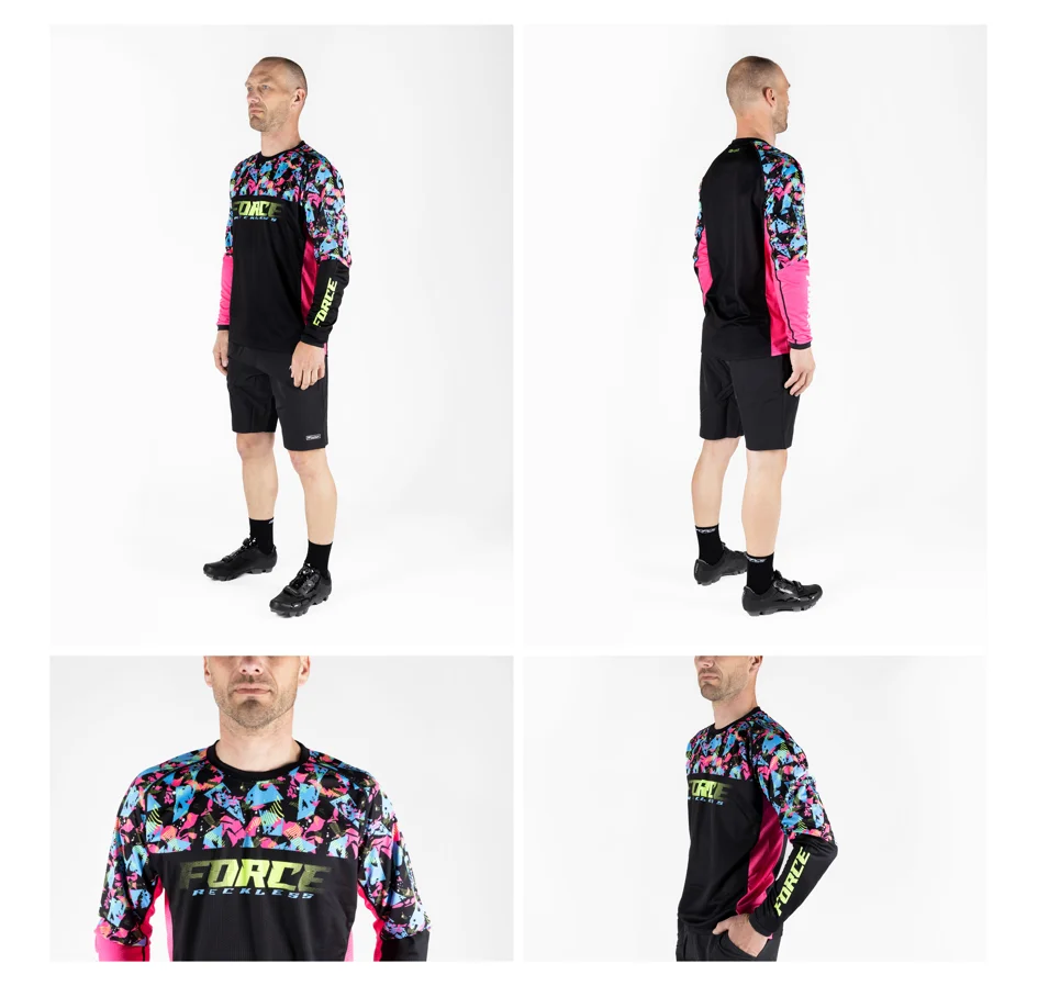 dres F RECKLESS dl. rukáv, černo-růžovo-fluo