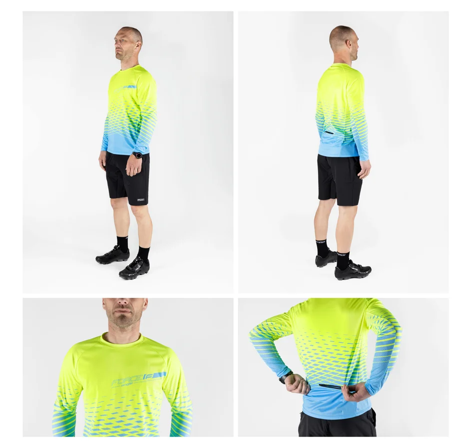 dres FORCE MTB ANGLE dlouhý rukáv, fluo-modrý