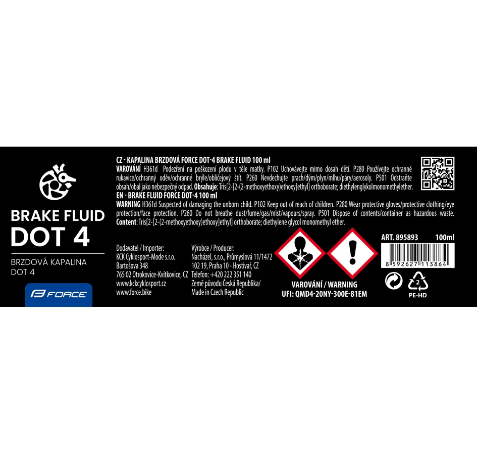 kapalina brzdová DOT 4 FORCE, kapátko 100 ml