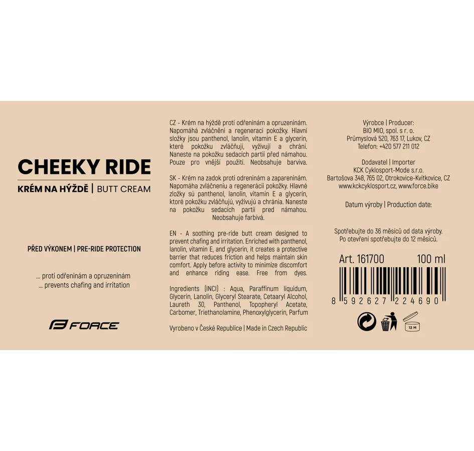 krém na hýždě FORCE CHEEKY RIDE, tuba 100 ml