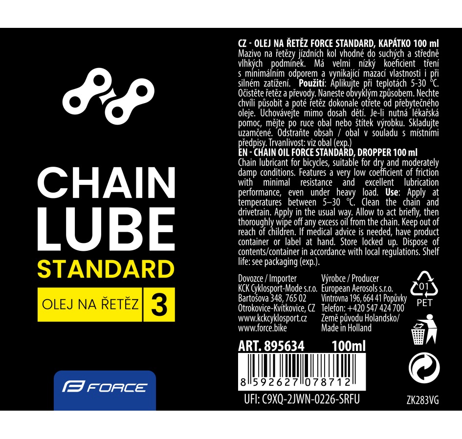 mazivo-kapátko FORCE olej na řetěz STANDARD 100ml