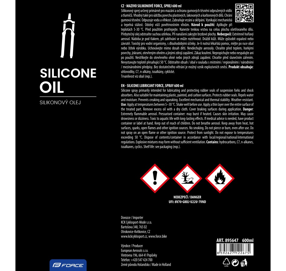 mazivo silikonové FORCE, sprej 600 ml