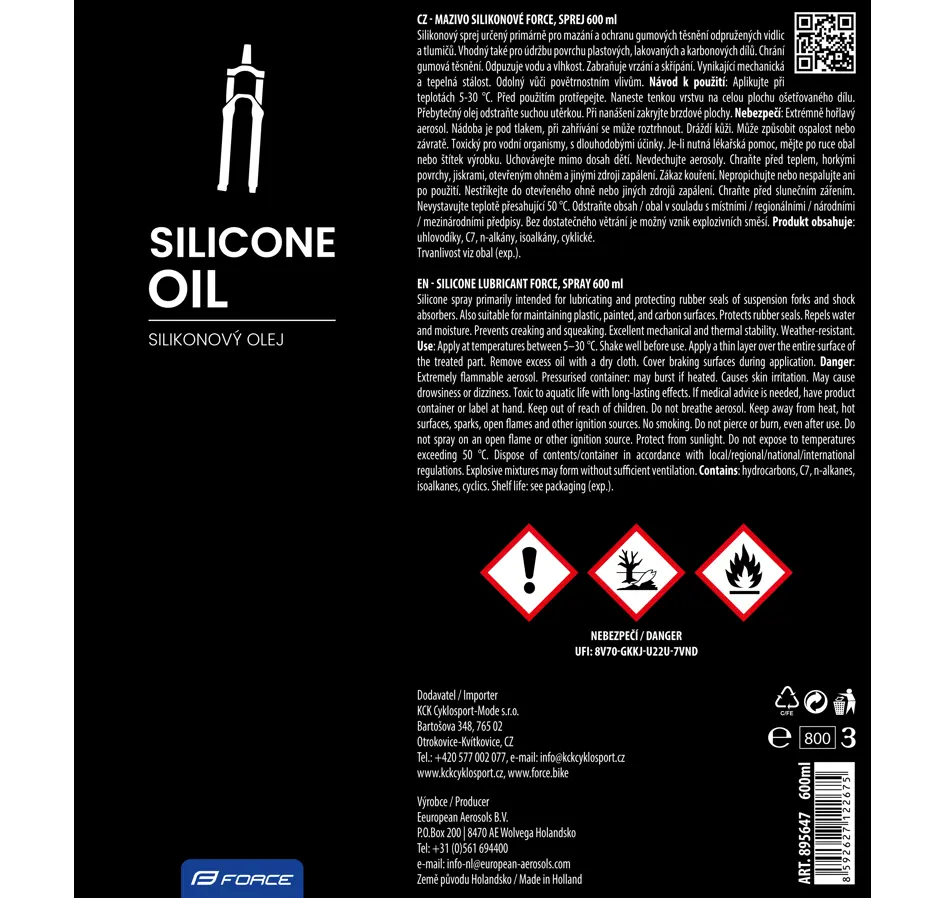 mazivo silikonové FORCE, sprej 600 ml