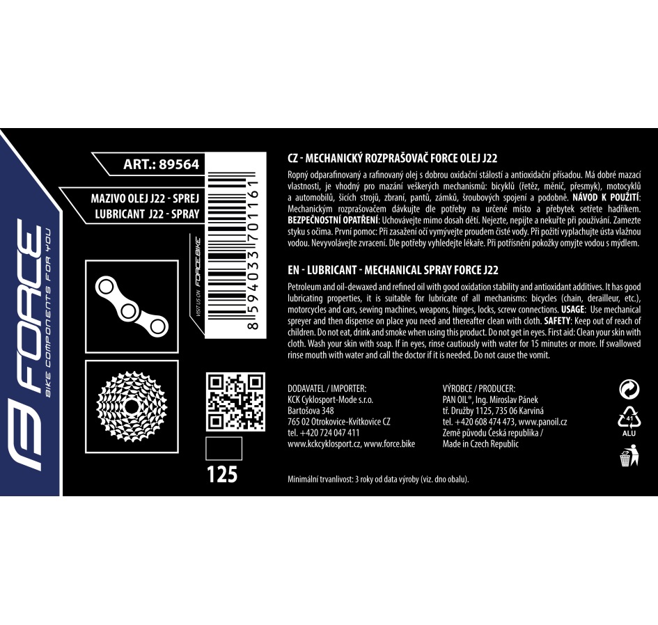 mazivo-sprej FORCE olej J22, 125ml
