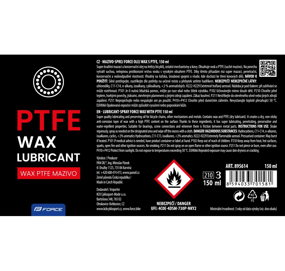 mazivo-sprej FORCE olej WAX s PTFE, 150ml