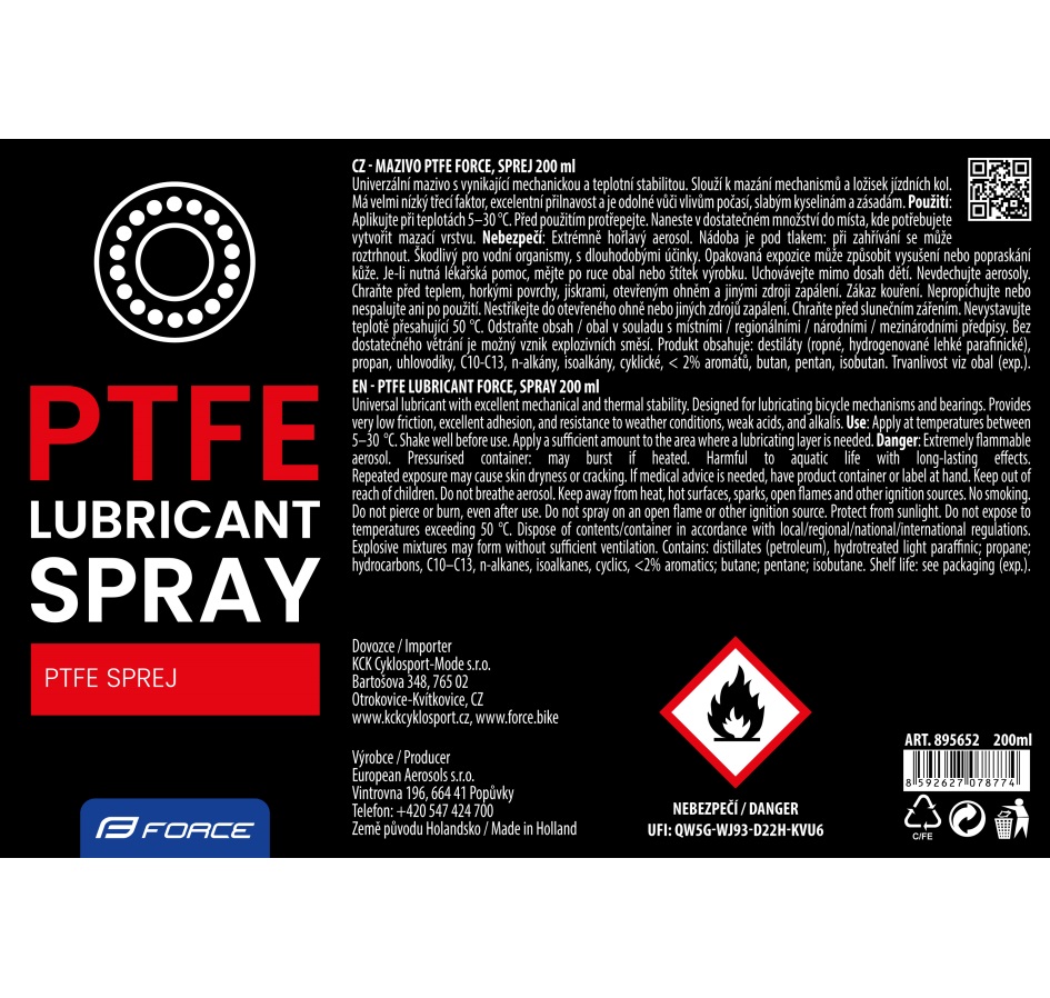 mazivo-sprej FORCE PtFe 200ml