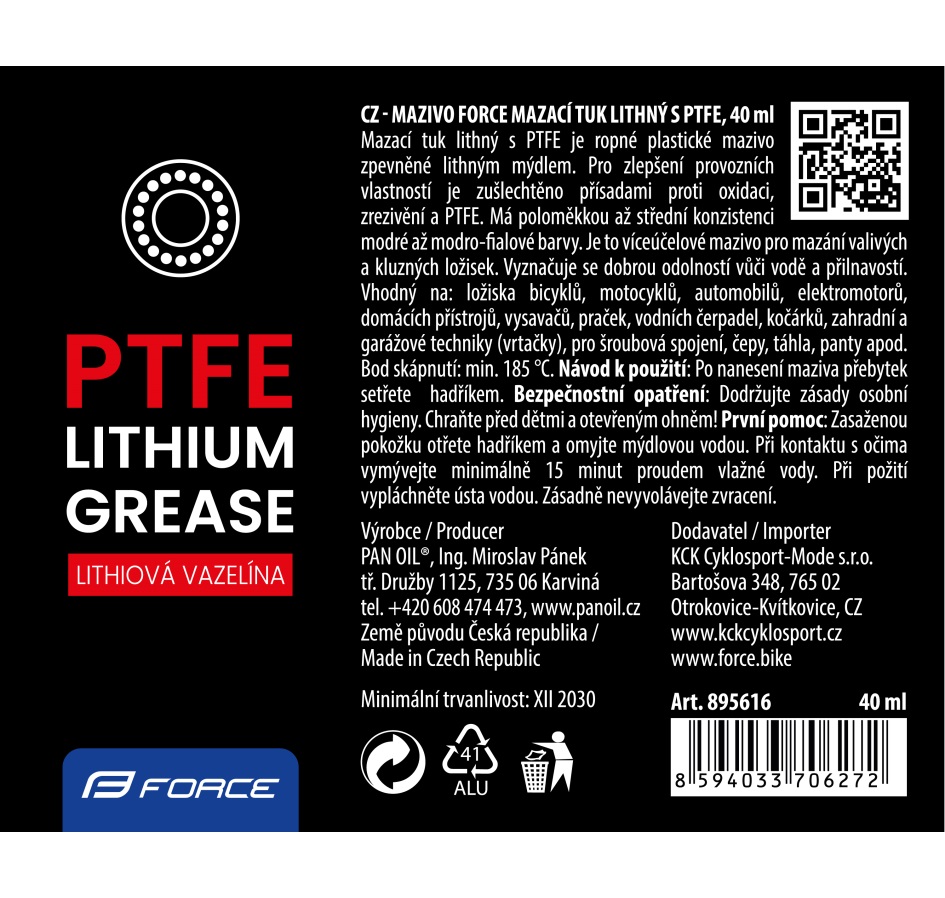 mazivo-tuba FORCE mazací tuk litný s PTFE, 40ml