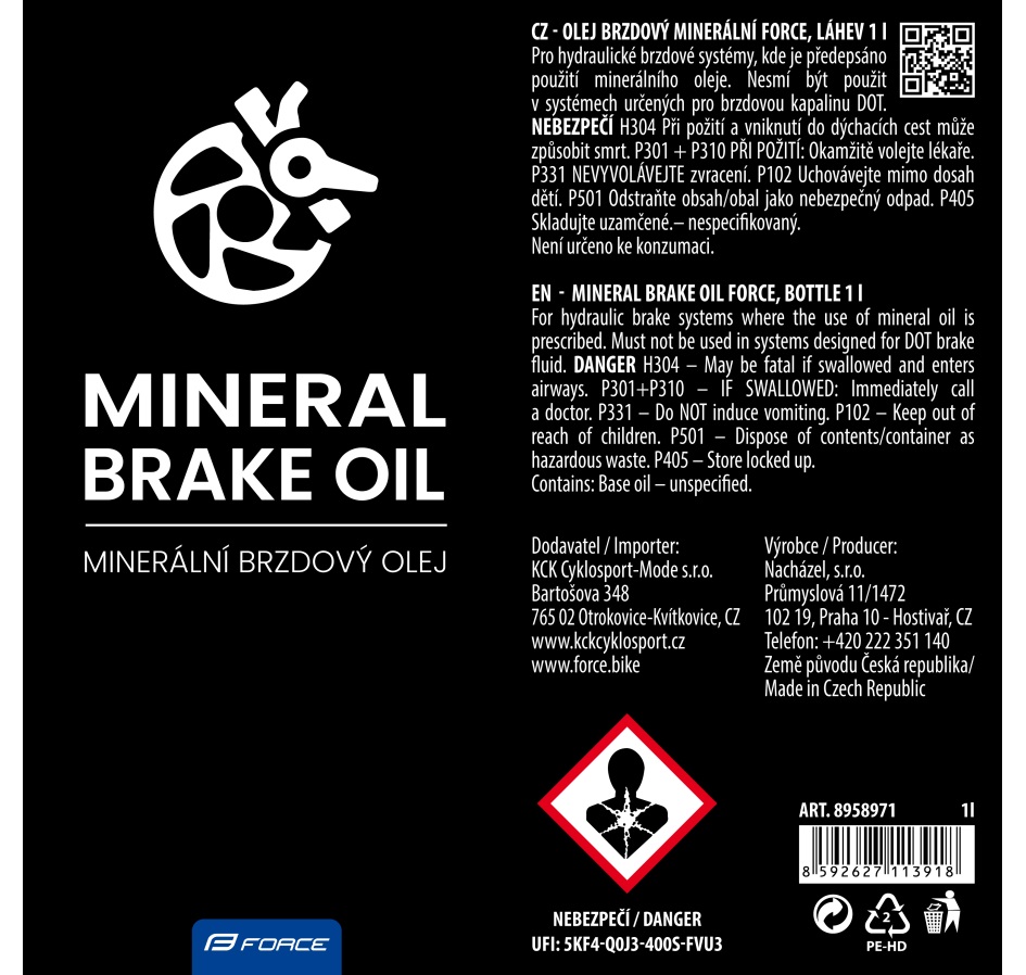 mineral brake oil FORCE, bottle 1 l