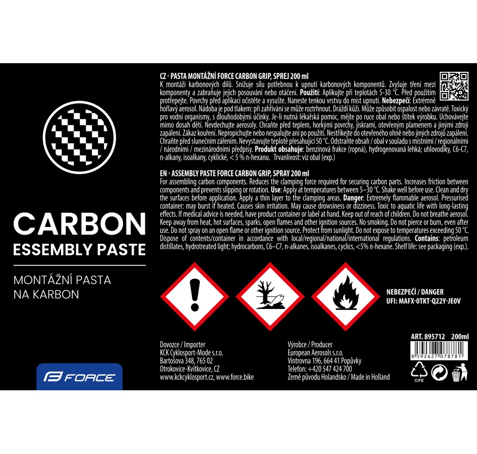 pasta montážní FORCE Carbon Grip, sprej 200 ml