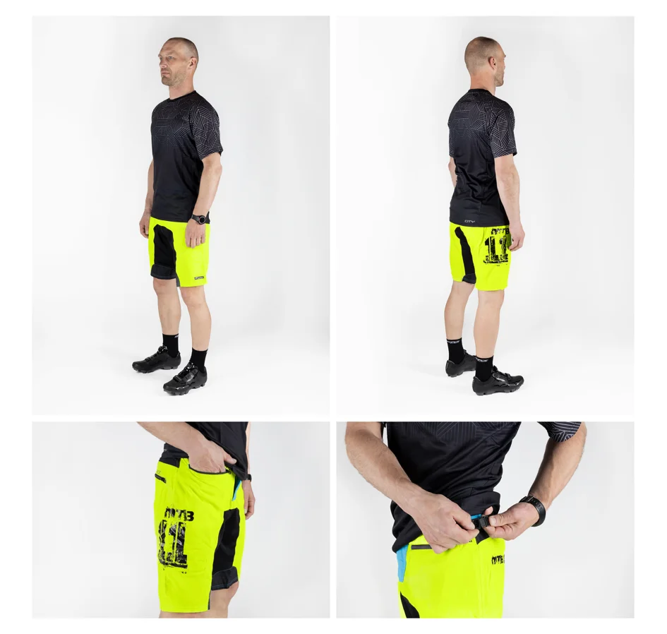 shorts FORCE MTB-11 with sep. pad, fluo 