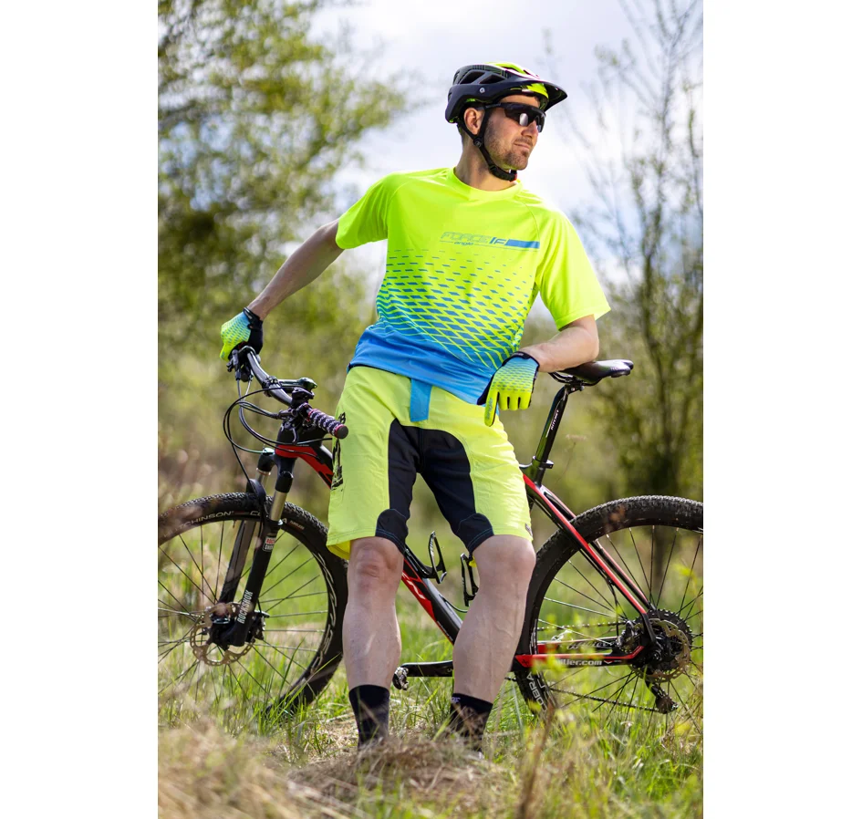 shorts FORCE MTB-11 with sep. pad, fluo 