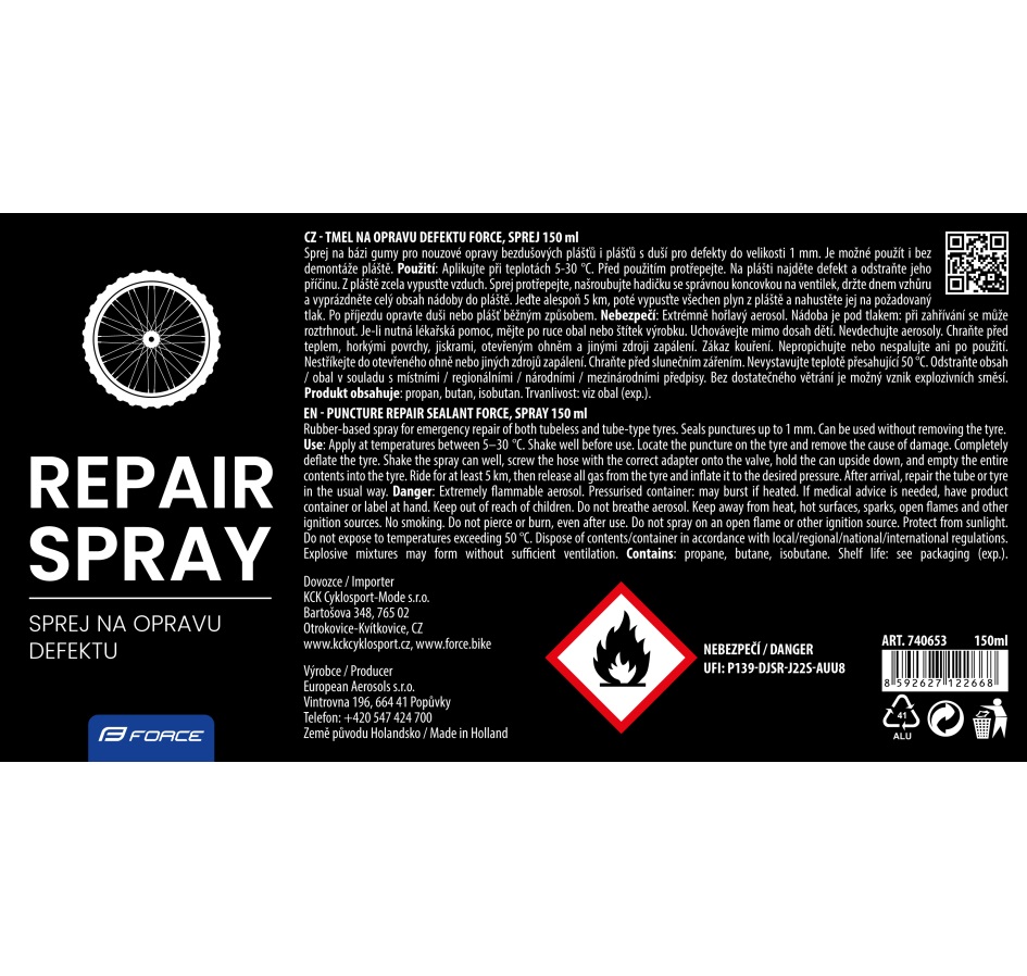 tyre sealant FORCE puncture repair, spray 150 ml